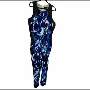 Attention blue‎ black white print XL pants sleeveless jumpsuit